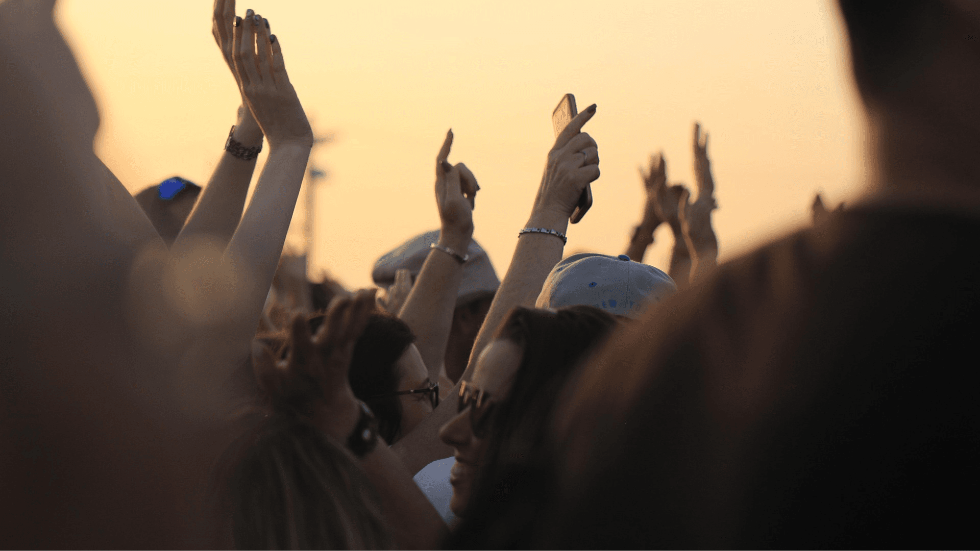 crown of people at concert with hands in the air