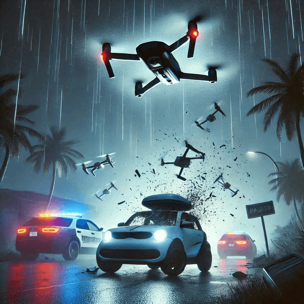 drones falling and crashing on top if cars