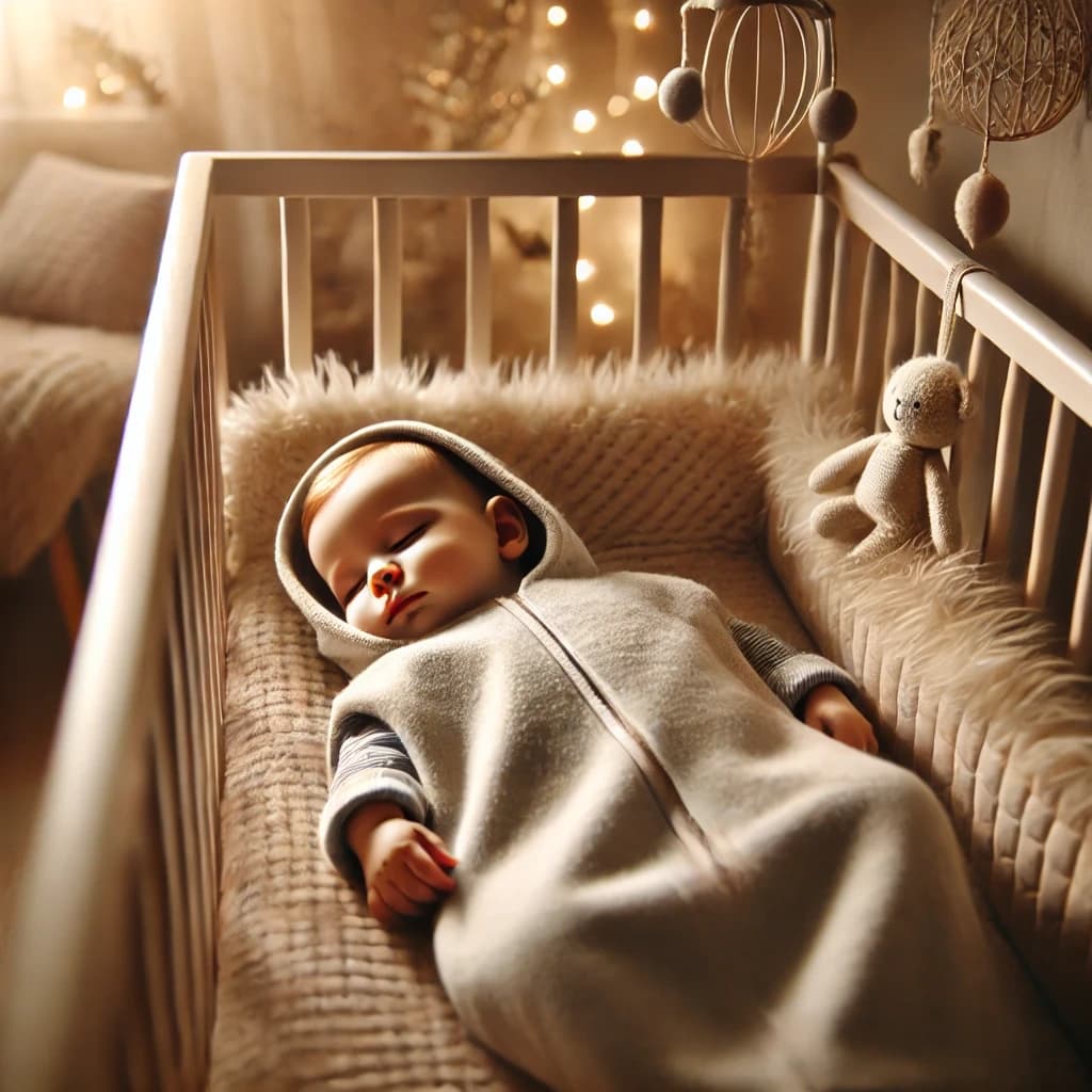 baby sleeping in crib wearing a sleepsack