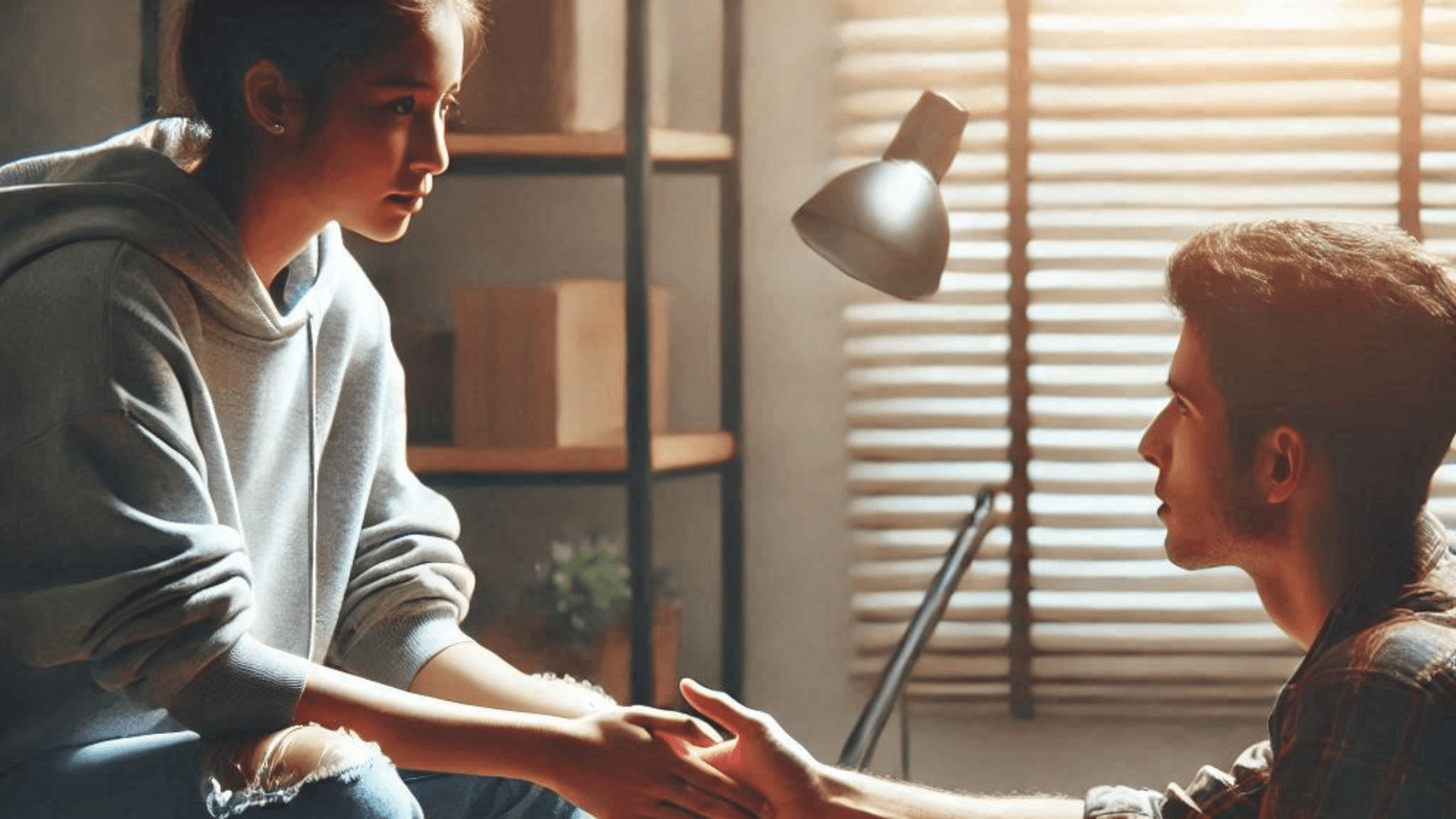 man and girl in a room giving a sincere apology