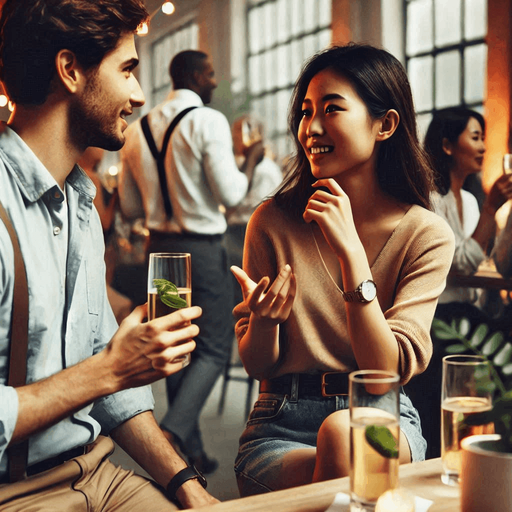 man and woman on a date talking